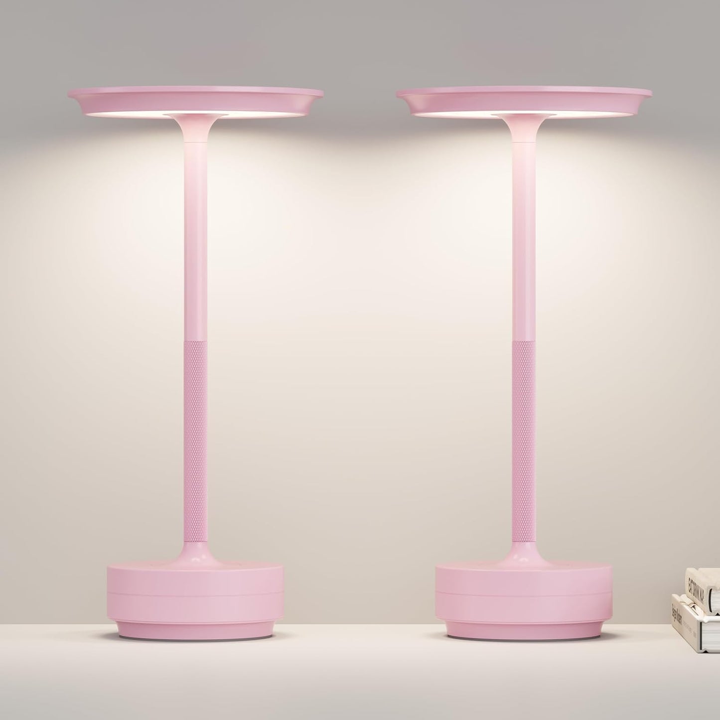 Cordless Table Lamp Set of 2, Type-C Rechargeable 5000mAh Battery Powered LED Table Lamps with Memory Function,3 Color Stepless Dimming for Outdoor Patio, Restaurant, Cafe(2P Pink)