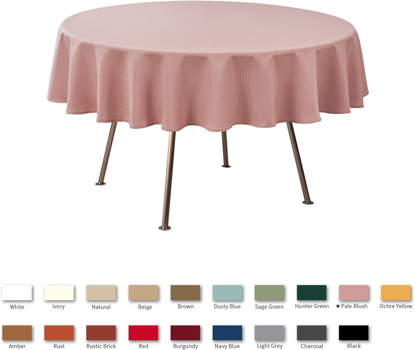 maxmill Round Weaved Texture Design Tablecloth Spill-Proof Wrinkle Free Soft Washable Table Cloth for Circular Table Cover, for Dining Room Banquet Parties Holiday Dinner, 90 Inch Pale Blush