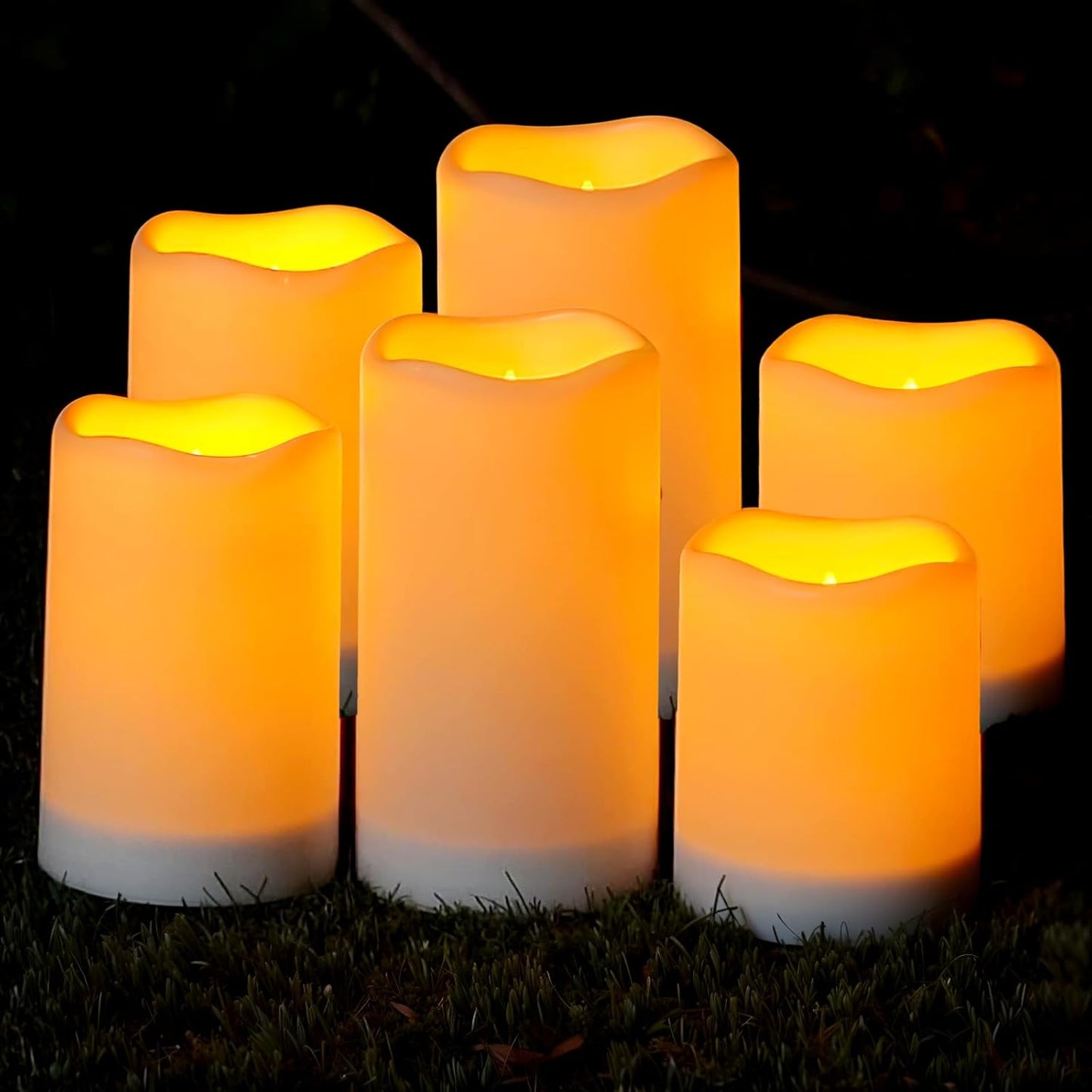 Homemory Solar Powered Candles Outdoor Waterproof, Flickering Glow, Rechargeable Solar Powered Candles for Outside, Lanterns, Sensor Only, Dusk to Dawn, Set of 6