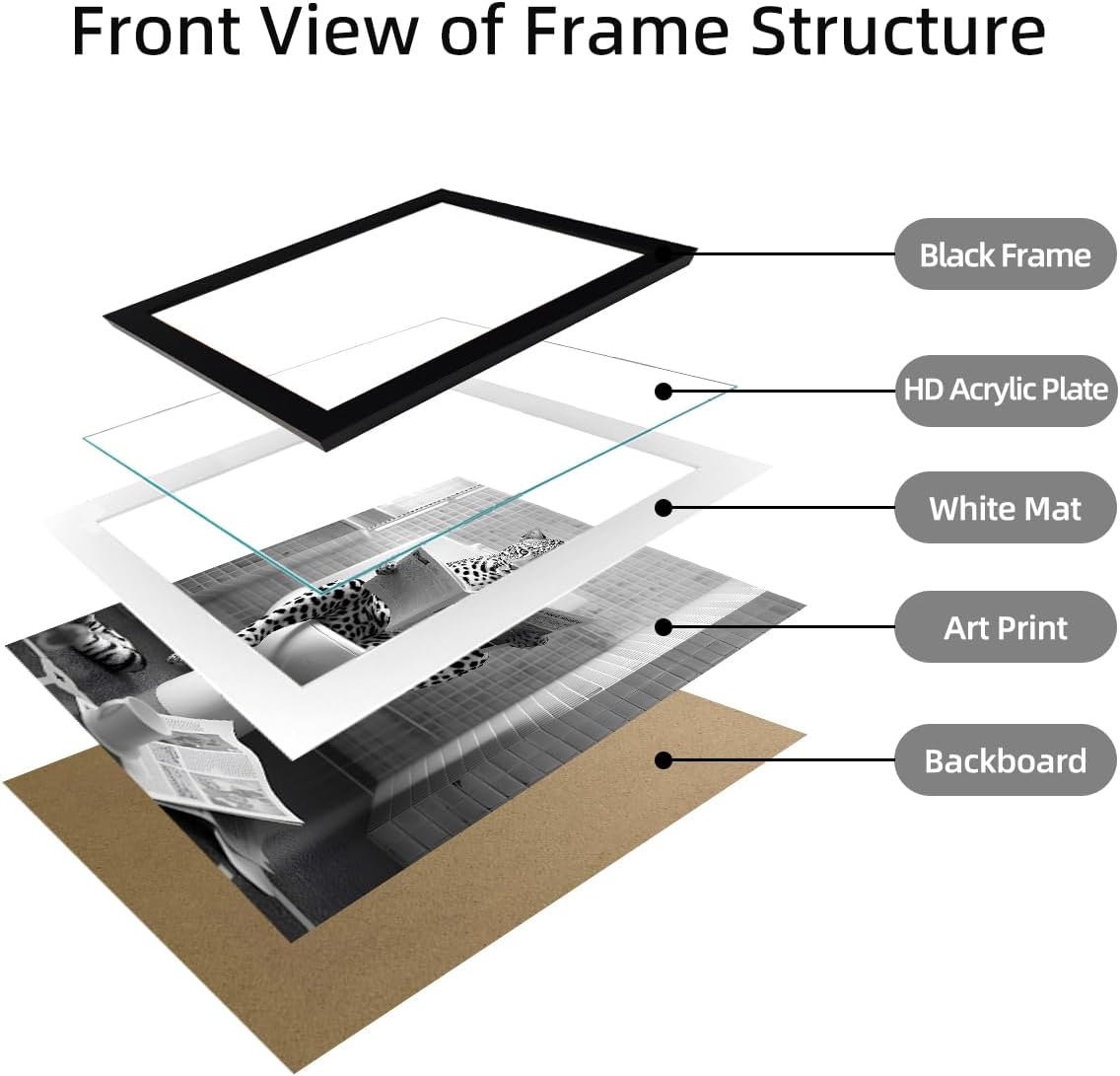 Bathroom Decor Wall Art Leopard in Toilet Signs Black and White Funny Animal Canvas Print Kids Bathroom Decor Artwork