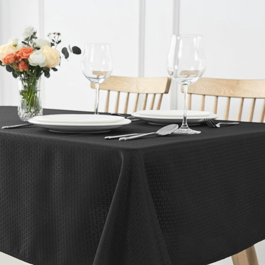 maxmill Rectangle Tablecloth Weaved Pattern Waterproof Spillproof Wrinkle Free Table Cloth, Kitchen Dining Tabletop Decoration, Fabric Table Cover for Holiday Parties, 52 x 108 Inch, Black