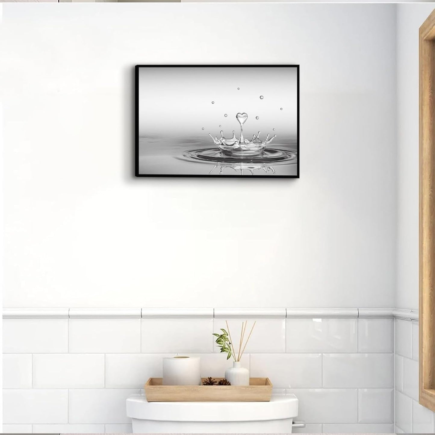 DCMVJHZV Framed Heart Drop Bathroom Wall Art Black and White Zen Bathroom Wall Art Yoga Meditation Picture Print Wall Decor Spa Room Bedroom Living Room Painting Wall Decorations(16"x24")