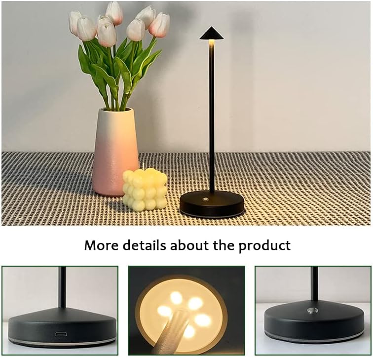 Cordless Table Lamps,Rechargeable Led Touch Bar Lamp, Portable Battery Desk Lamp,2 Level Brightness Dimmable Night Light,Minimalist Design, for Living Room/Restaurant/Couple Dinner/(Black)