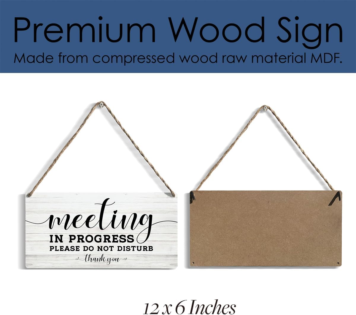 Meeting In Progress Sign, Office Door Hanger, Office Door Do Not Disturb Sign, Wooden Hanging Plaque 12 x 6 Inch, For Office Bedroom Living Room Home Decor Gifts