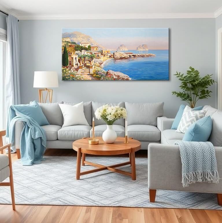 msspart Vintage Mediterranean Landscape by Gottfried Arnegger Canvas Wall Art Farmhouse Country Painting Picture Nature Artwork Poster Decor for Bedroom Living Room Office 24"x48"