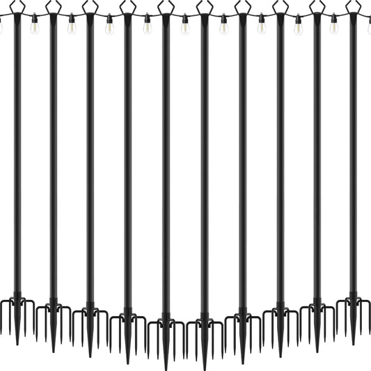 10 Pack String Light Poles,Metal Poles for Hanging Outdoor Light Strings,7 Pack 10 FT Light Poles Stand for Outside Garden,Patio,Wedding,Backyard,Deck,Party