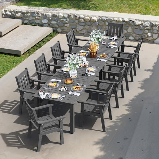 YEFU Outdoor Patio Dining Sets: All Weather 12 Piece Dining Table Set for 10 with Umbrella Hole & Aluminum Frame - Outdoor Furniture 2 Table and 10 Chairs for Outside Backyard/Porch/Deck Grey