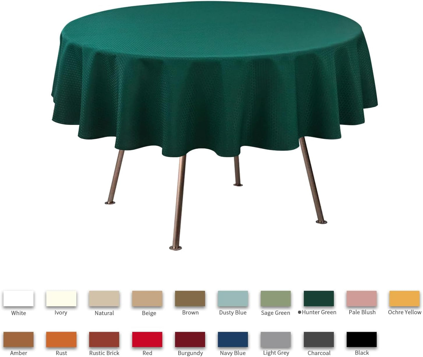 maxmill Round Tablecloth Weaved Texture Design Spill-Proof Wrinkle Free Soft Christmas Table Cloth for Circular Table Cover, for Dining Room Banquet Parties Holiday Dinner, 70 Inch Hunter Green