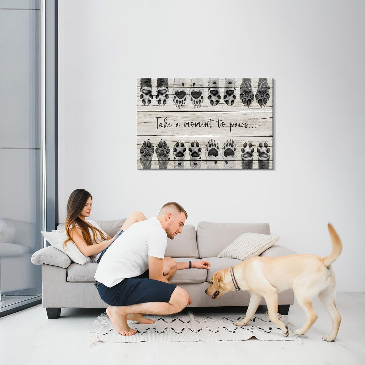 Dog Art Animal Canvas Wall Art Take a Moment to Paws Wall Art Dog Art Wall Decor Animal Pictures Paw Print Wall Decor Dog Picture Puppy Paw Print Dog Quotes Wall Decor for Bedroom Decor (24''Hx36''W)