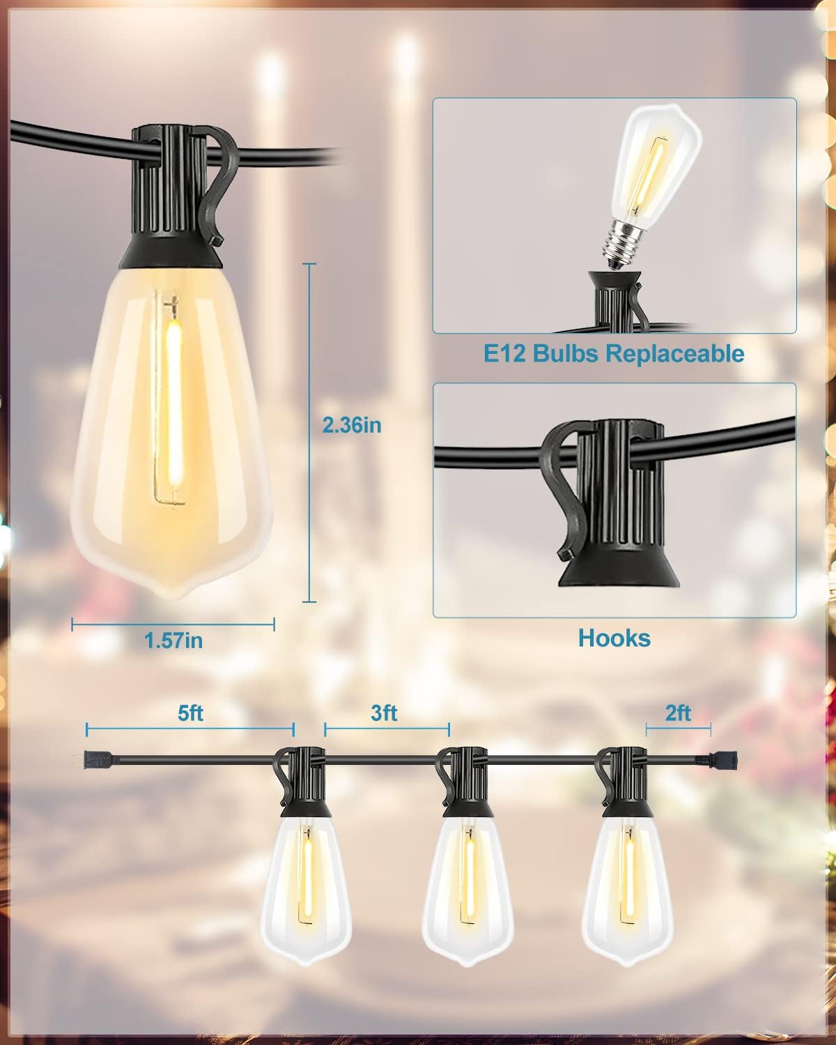 Lightdot LED Outdoor String Lights 300FT Patio Lights with 96 Shatterproof ST38 Vintage Edison Bulbs, Outside Hanging Light Waterproof for Porch, Deck, Garden, Backyard, Balcony, Dimmable