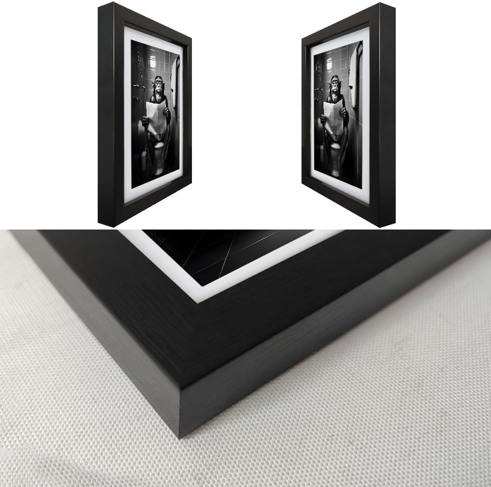 Famed Black and White Bathroom Wall Art Monkey Reading Newspaper Toilet Humor Decor Funny Bathroom Wall Decor Animal Canvas Print Artwork