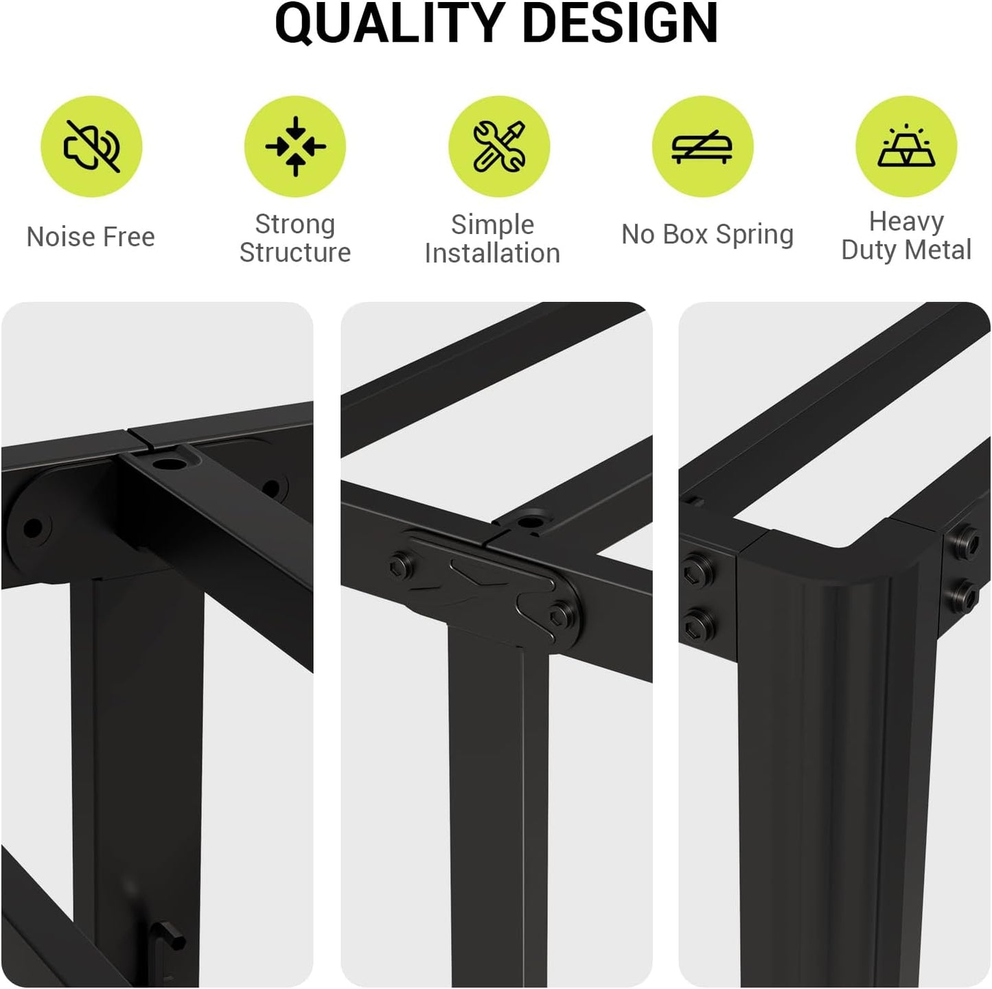 UOMEUR Metal Bed Frame with Headboard and USB & Type C Charging Station, Heavy Duty Metal Bed Frame No Box Spring Needed with Ample Storage Space - Easy Assembly and Noise Free(Black, Full)