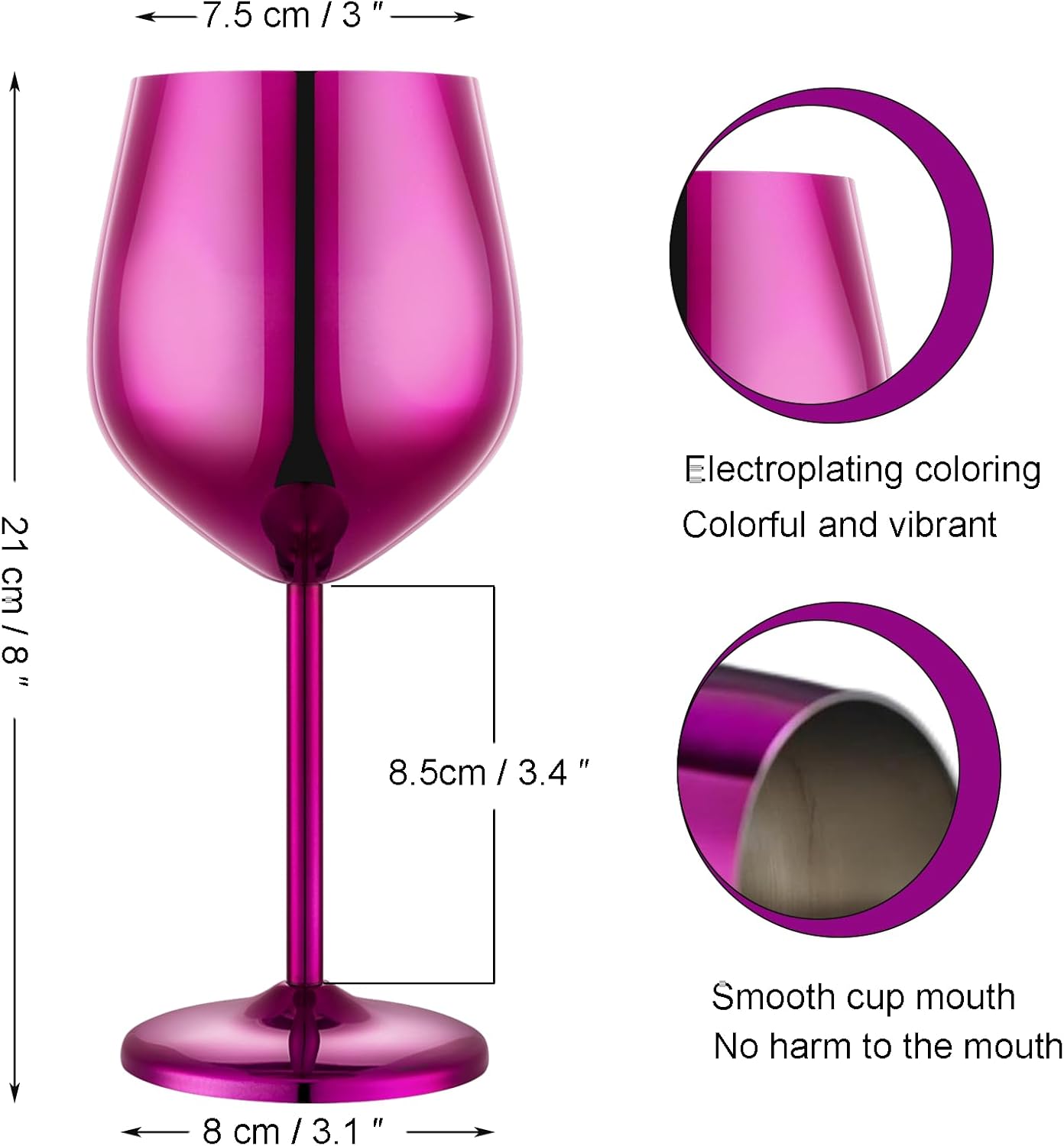 Stainless Steel Wine Glasses Set of 2, 18 oz Unbreakable Purple Wine Glass Unique Metal Wine Goblets for Outdoor Capming and Pool Gift for Wine Lovers