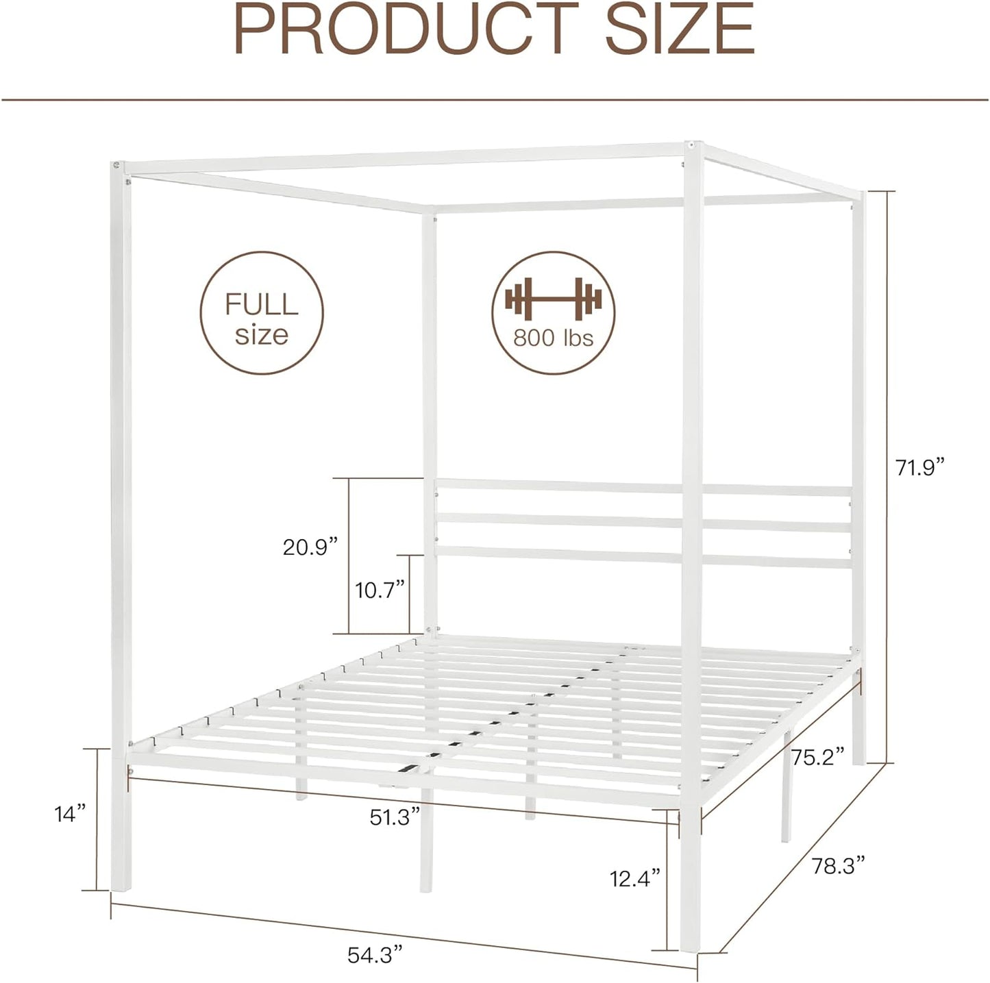ikalido Full Size Metal Canopy Bed Frame, Modern Four-Poster Platform Bed Frame, Mattress Foundation with Metal Slats Support/Under-Bed Storage Space/No Box Spring Needed/White
