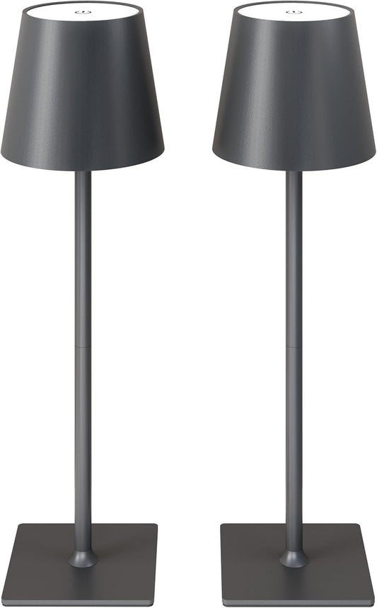 2 Pack Cordless Table Lamps, 3 Colors Stepless Dimming, 5000mAh Rechargeable Battery LED Desk Lamp for Bedroom/Couple Dinner/Desk/Cafe/Dining Room/Terrace