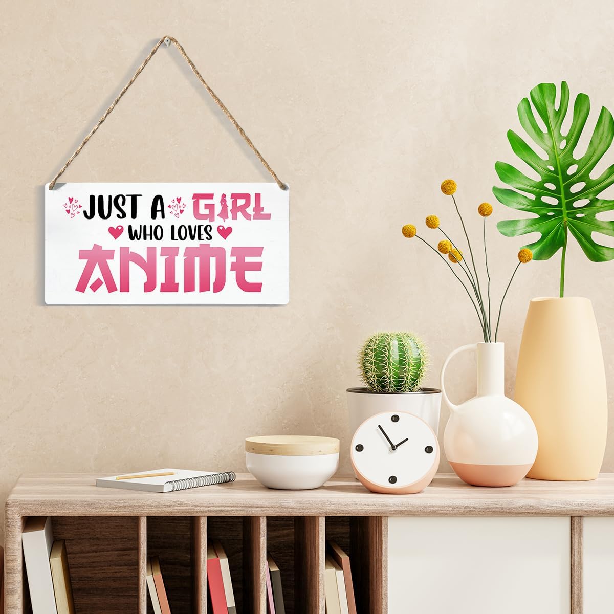 Funny Just a Girl Who Loves Anime Wood Sign Rustic Anime Lovers Wooden Hanging Plaque for Home Living Room Girl Bedroom Wall Art Decoration 6 x 12 Inches Present.white