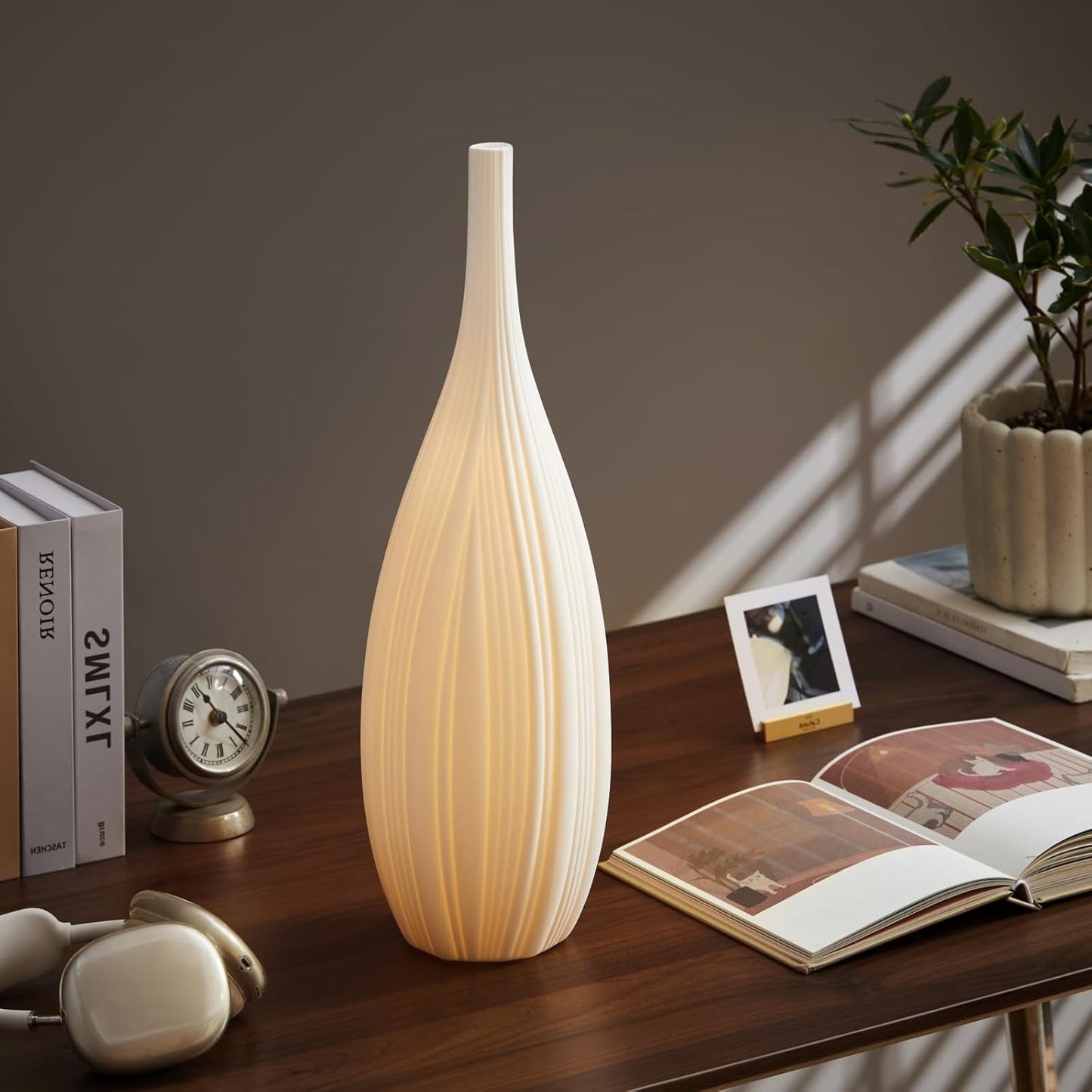 RONDURE 20.6" Modern Ceramic Table Lamp, Modern Bedside Lamps for Bedroom, Living Room and Nightstand, White Translucent Ceramic Shade, Warm Ambient Lighting, Home Decor