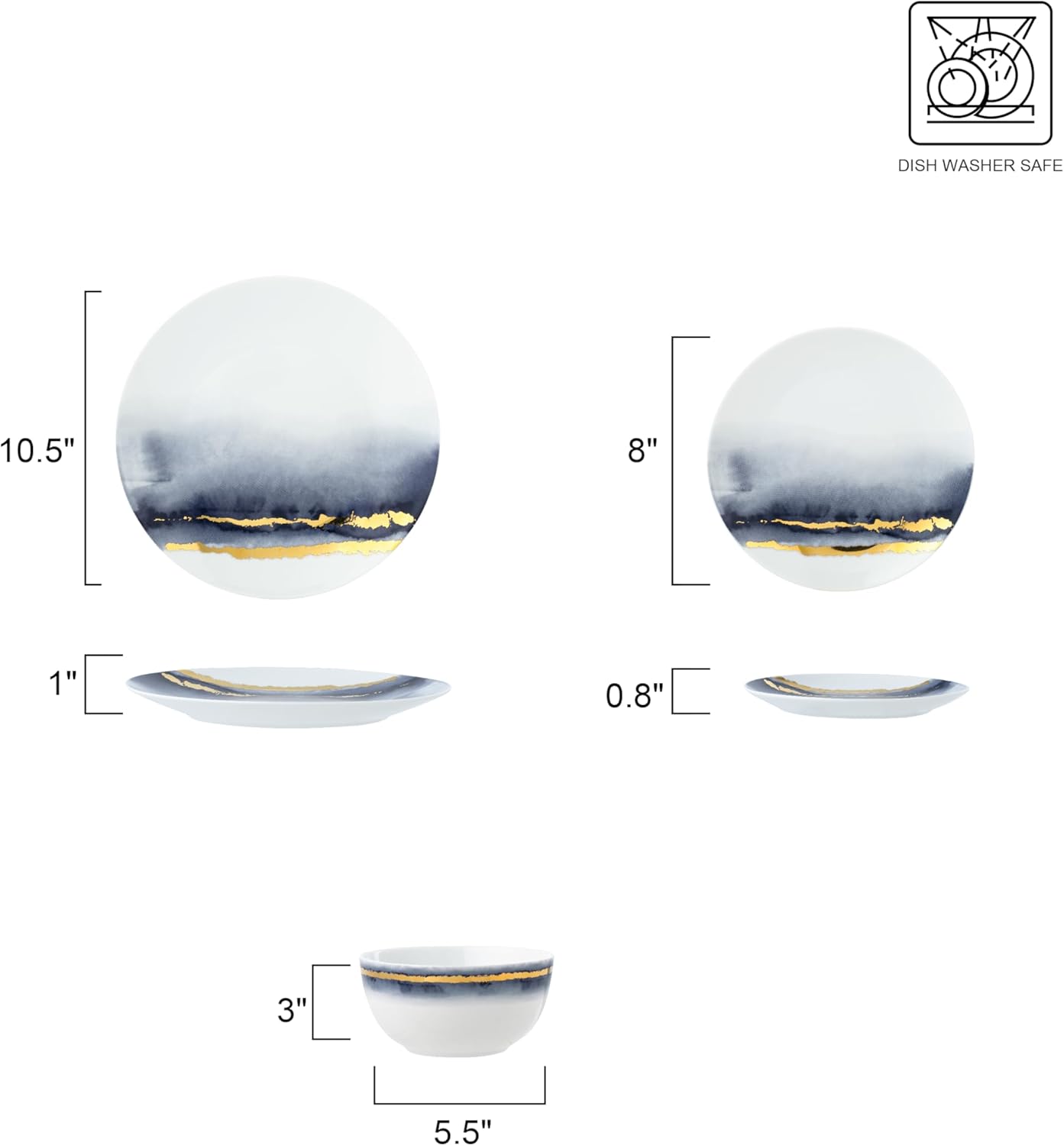 Joseph Sedgh Collection “Lazuli” 12-Piece Porcelain Dinnerware Set, Service for 4, Blue and Gold