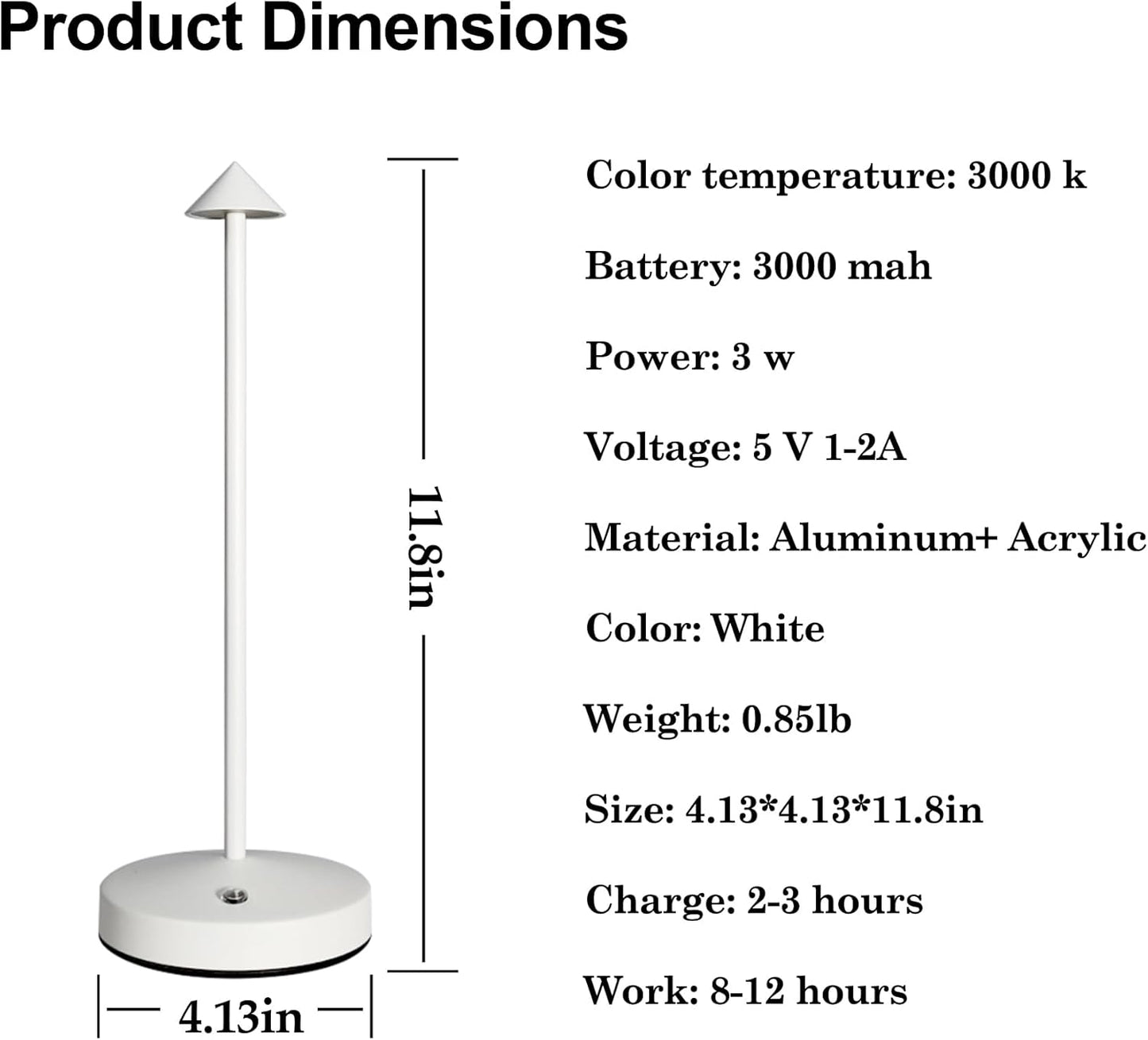 Rechargeable Cordless Lamps,3000mAh Battery Operated Table Lamp,Portable LED Touch 2 Levels Brightness Dimmable Bar Lamp,Battery Powered Lamps for Bars,Restaurant,Living Room(2 Pack,White)
