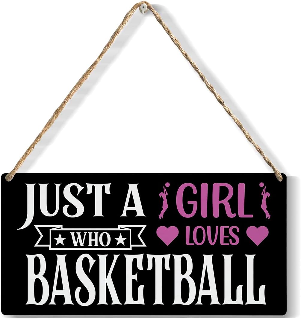 Funny Just a Girl Who Loves Basketball Wood Sign Rustic Basketball Lovers Wooden Hanging Plaque for Home Girl Bedroom Wall Art Decoration 6 x 12 Inches Present