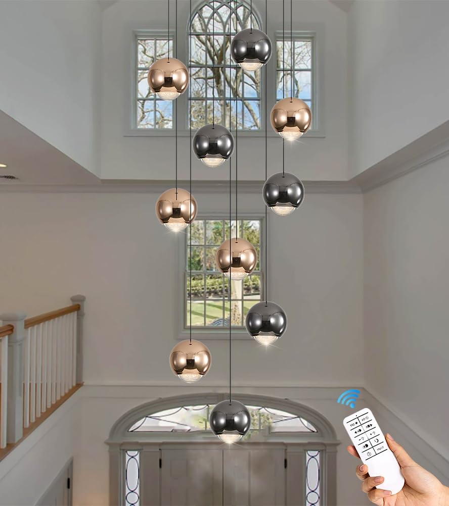 10-Light LED Staircase Chandelier Crystal Ceiling Lights Large Chandeliers for High Ceilings, Entryway Modern Lighting Fixture Villas and Stairs