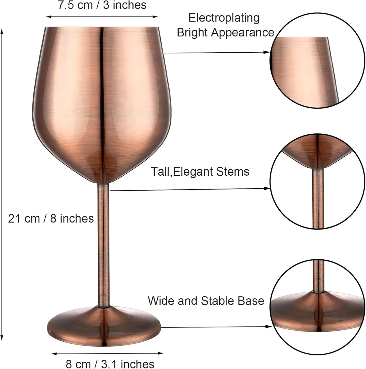 Stainless Steel Wine Glasses Set of 2, 18 oz Unbreakable Wine Glass Unique Metal Wine Goblets for Outdoor Capming and Pool Gift for Wine Lovers (Red Copper)