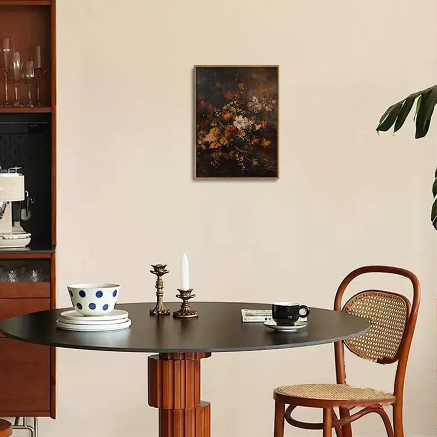 Djmwtb Vintage Fall Framed Wall Art Autumn Dark Floral Canvas Wall Art Prints Moody Botanical Painting Flower Pictures Artwork for Living Room Bedroom Bathroom Office 12x16in