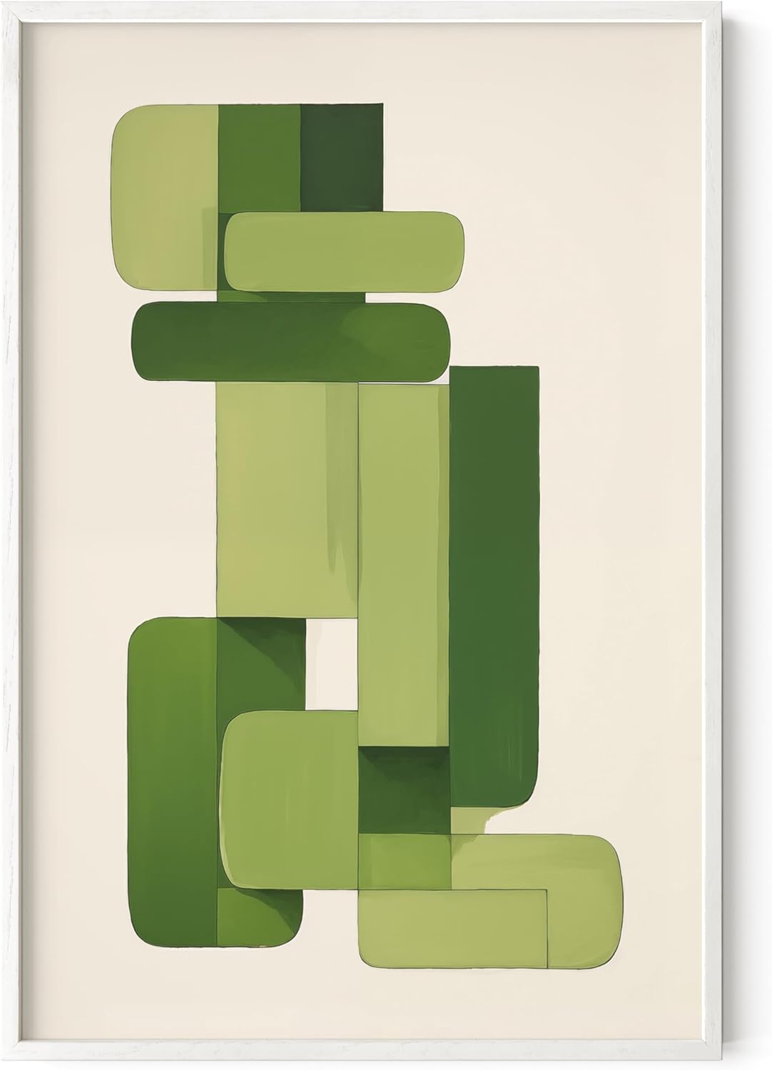 HAUS AND HUES Modern Abstract Wall Art - Blue and Green Living Room Art, Modern Artwork for Walls, Minimalist Picture for Living Room(Green Geometric, White Frame, 24x36)