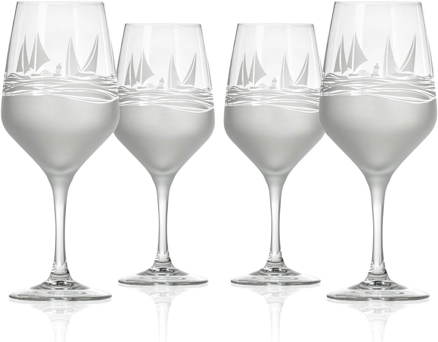 Rolf Glass | Regatta All Purpose Stemmed Wine Glass 19.5 Ounce | Set of 4 | Lead-free Glassware | Elegant Engraved Wine Glass Set | Nautical Sailboat Design