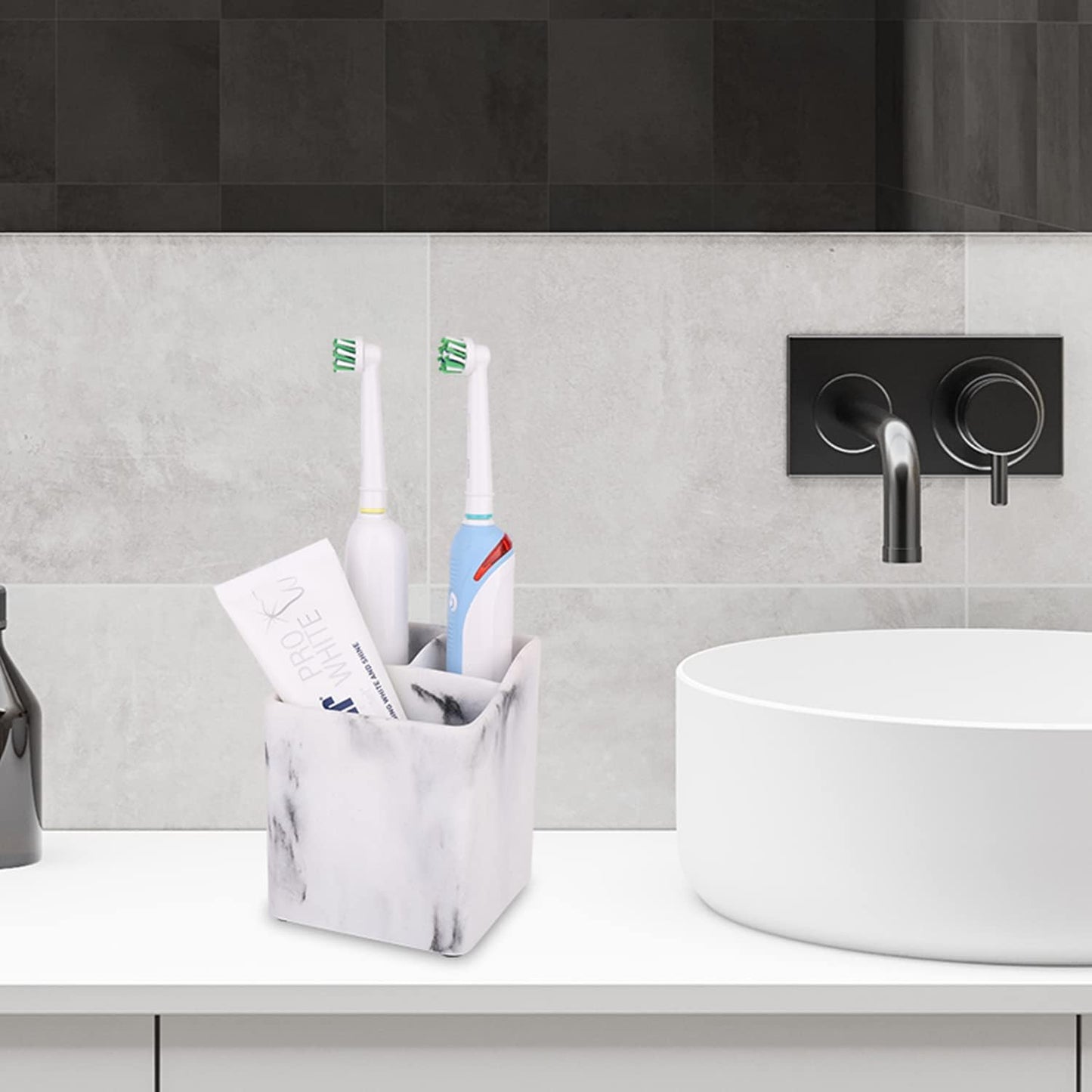 Toothbrush Holders for bathrooms, 3 Slots Electric Toothbrush Holder, White Marble Toothbrush and Toothpaste Holder Organizer for Razor,Cotton Swab(White 3 Slot)