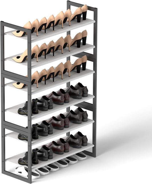 6 Tier Rack with Non-Woven Fabric, Metal Storage Shelf, Easy to Assemble, Sturdy & Durable Shelves for Shoes, Closet, Entryway, Bedroom, Floor