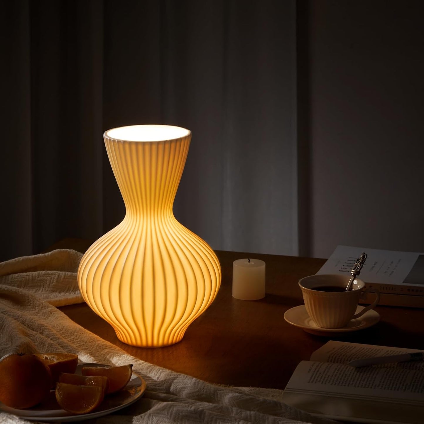 RONDURE 11.6" Modern Ceramic Table Lamp, Modern Bedside Lamps for Bedroom, Living Room and Nightstand, White Translucent Ceramic Shade, Warm Ambient Lighting, Home Decor