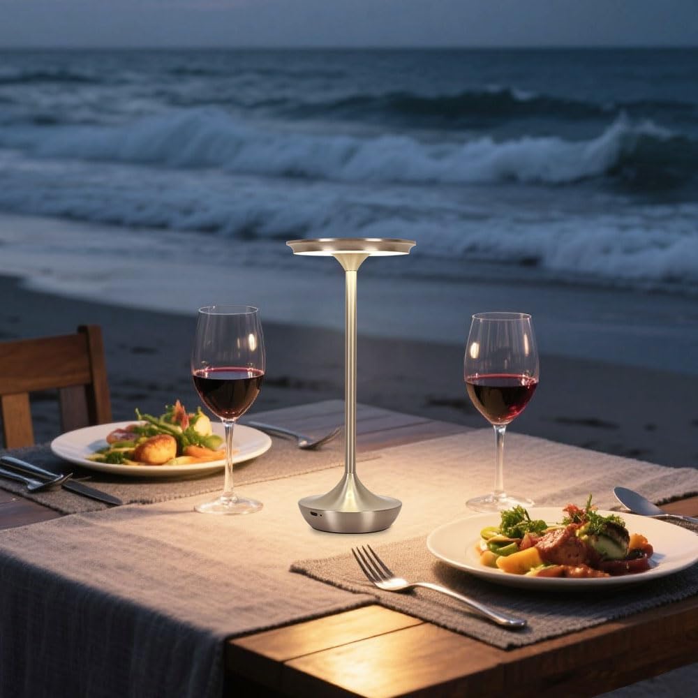 EJQ Rechargeable Cordless Table Lamp, 6000mAh Battery Operated LED Table Lights,Touch Control - 3 Color Dimmable for Bedroom, Patio, Cofee, Outdoor,Dining Home,Restaurant&Living Room-Silver