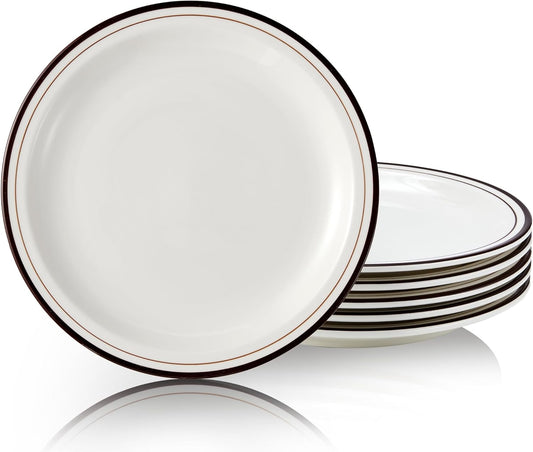 10.5-inch Porcelain Dinner Plate Set of 6 - Microwave, Oven and Dishwasher Safe, Scratch Resistant. (Classic Brown)