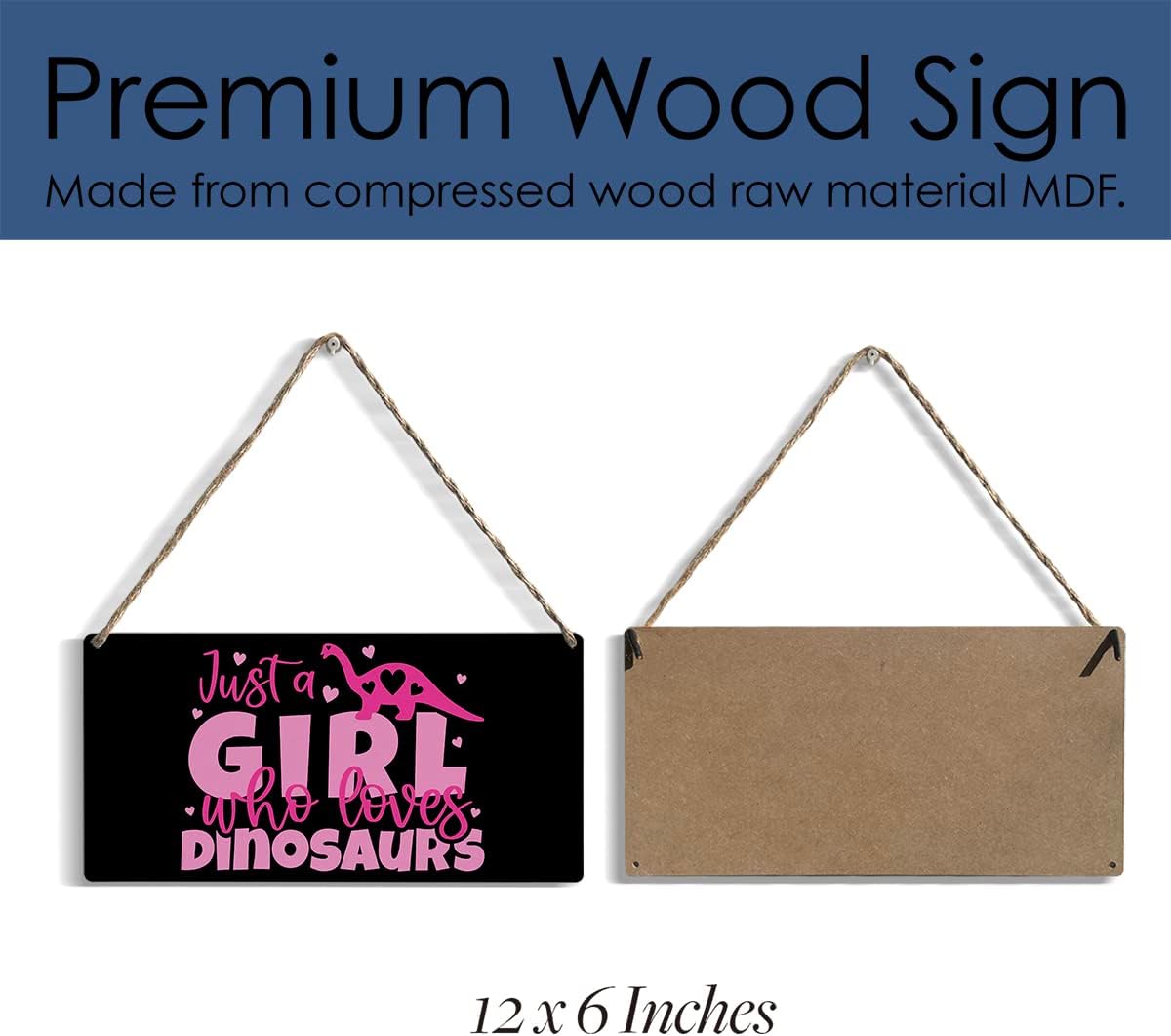 Funny Just a Girl Who Loves Dinosaurs Wood Sign Rustic Dinosaurs Lovers Pink Wooden Hanging Plaque for Home Living Room Girl Bedroom Wall Art Decoration 6 x 12 Inches Present