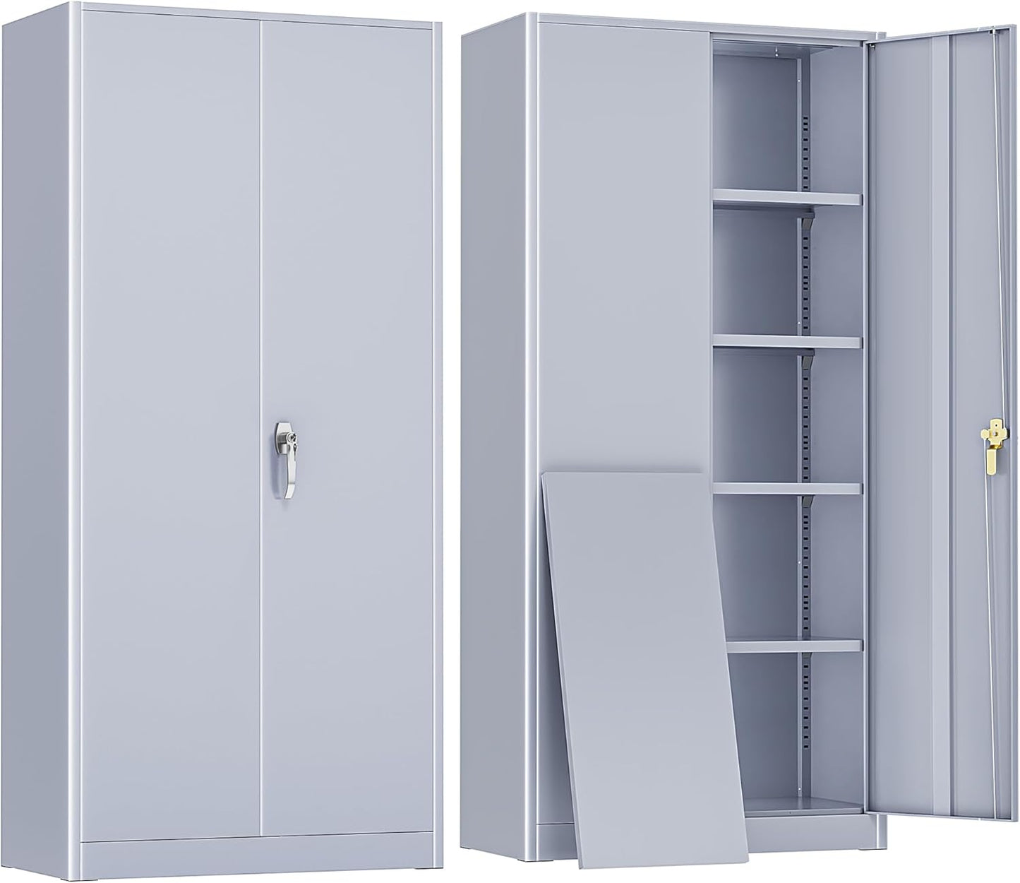 Greenvelly Metal Garage Storage Cabinet with 2 Doors and 4 Adjustable Shelves, 72”H Steel Lockable Storage Cabinet,Tall Metal Cabinet Locking File Cabinet for Office,Home, Garage, Gym, School