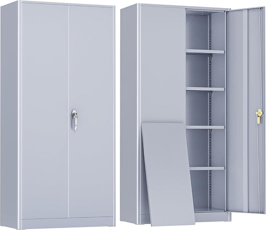 Greenvelly Metal Garage Storage Cabinet with 2 Doors and 4 Adjustable Shelves, 72”H Steel Lockable Storage Cabinet,Tall Metal Cabinet Locking File Cabinet for Office,Home, Garage, Gym, School