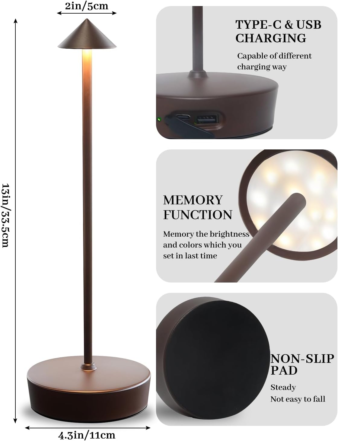 2 Packs Rust Cordless Rechargeable Table Lamp 7200mAh Portable Touch Control LED Dimmable Rusty Table Lamp for Bedroom Reading