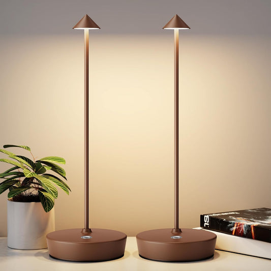 2Pack Rechargeable Cordless Table Lamp, Portable Powered LED Battery 6000mAh Metal USB Desk Lamp, 3 Levels Brightness Light for Restaurants Outdoor (2pack Coffee)