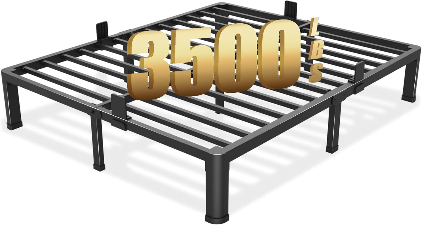 10 inch Queen Bed Frame with Round Corner Legs Mattress Slide Stopper,Low Profile Heavy Duty Metal Platform,Steel Slats Support,No Box Spring Needed,Easy Assembly,Noise Free