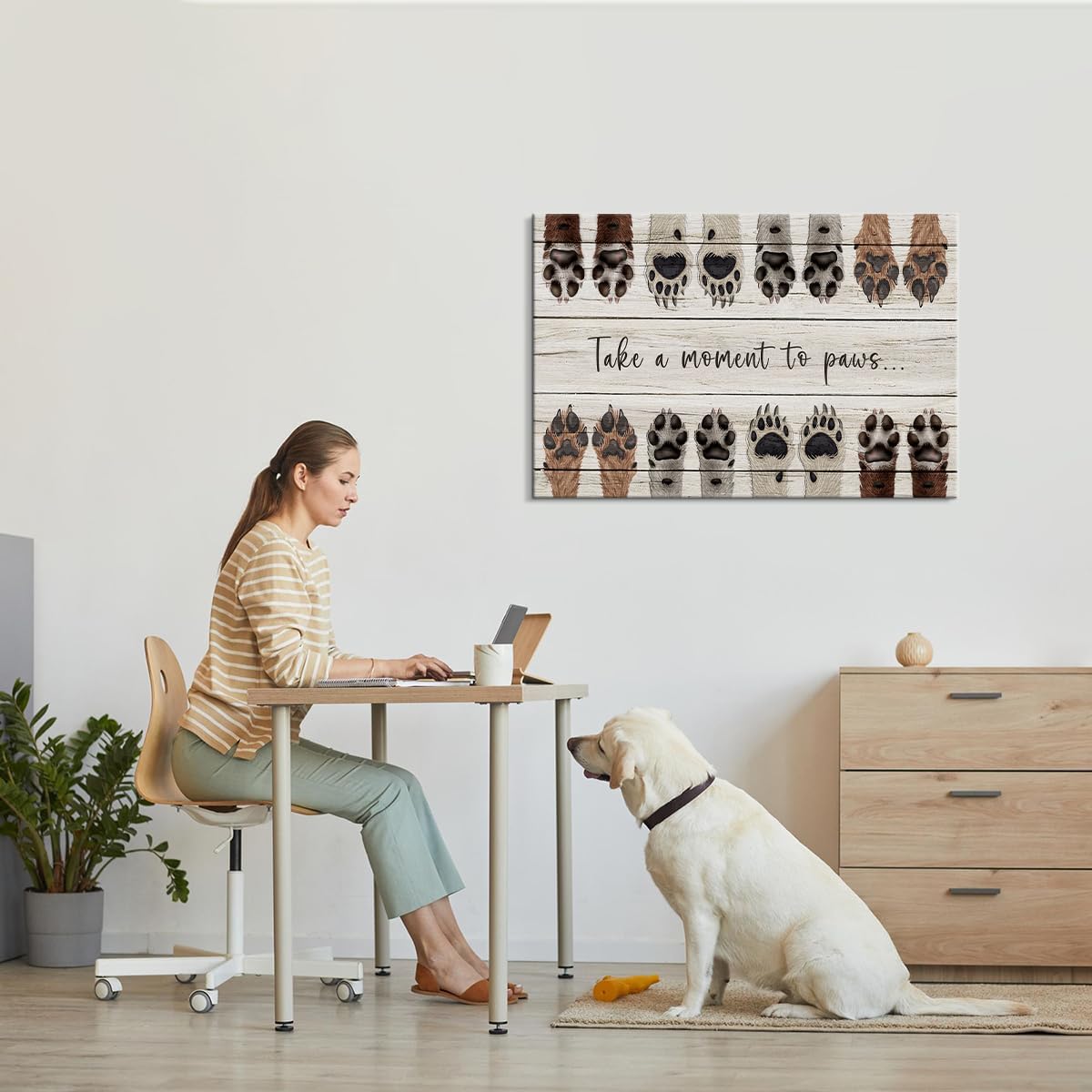 Dog Decor Animal Wall Art Take a Moment to Paws Decor Dog Poster Animal Posters Dog Painting Paw Print Decor Dog Canvas Art Puppy Paw Print Paws Print Wall Art for Living Room Decor (28''Hx40''W)