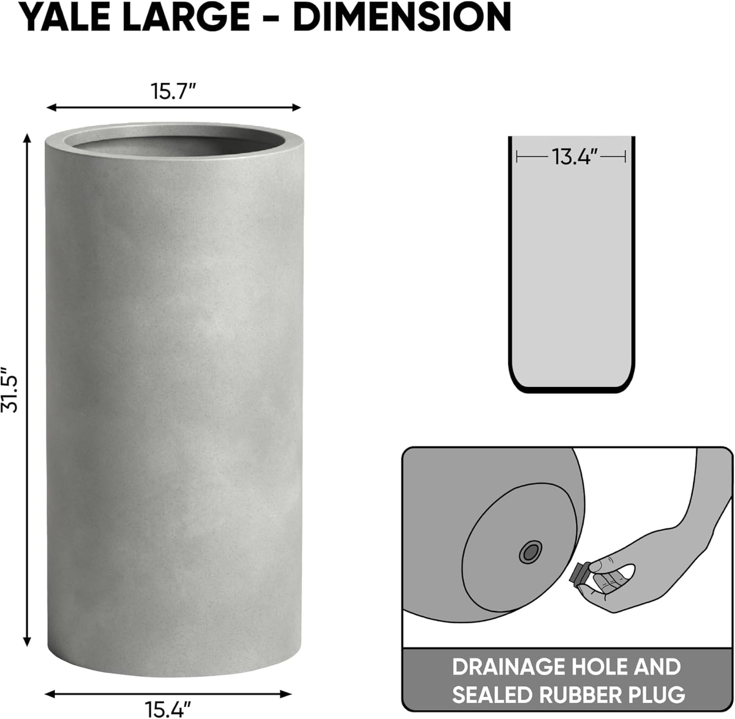 DTY Signature Mount Oxford Tall Outdoor Planter - Large Gray 31.5 Inch Height Modern Tall Planter Pot for Indoor & Outdoor Spaces - Stylish Planter for Contemporary Homes and Gardens