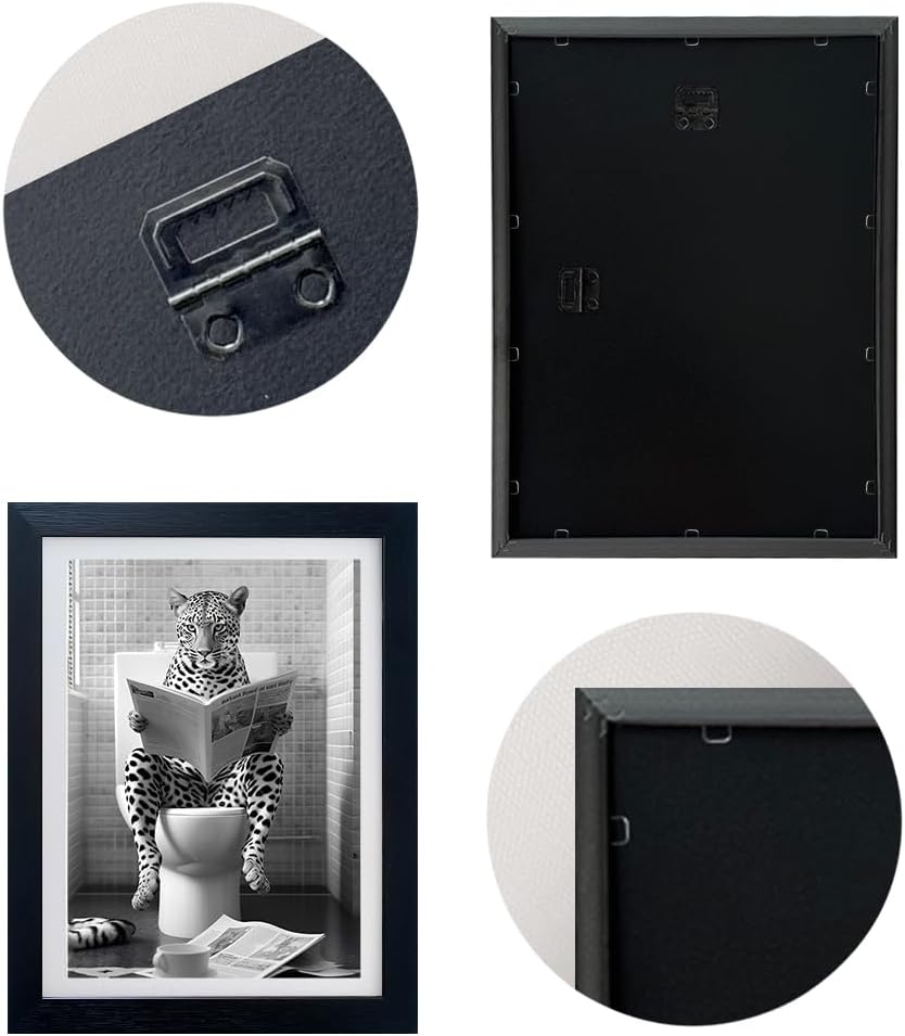 Funny Bathroom Wall Art Leopard in Toilet Decor Black and White Animal Canvas Print Kids Bathroom Picture Artwork