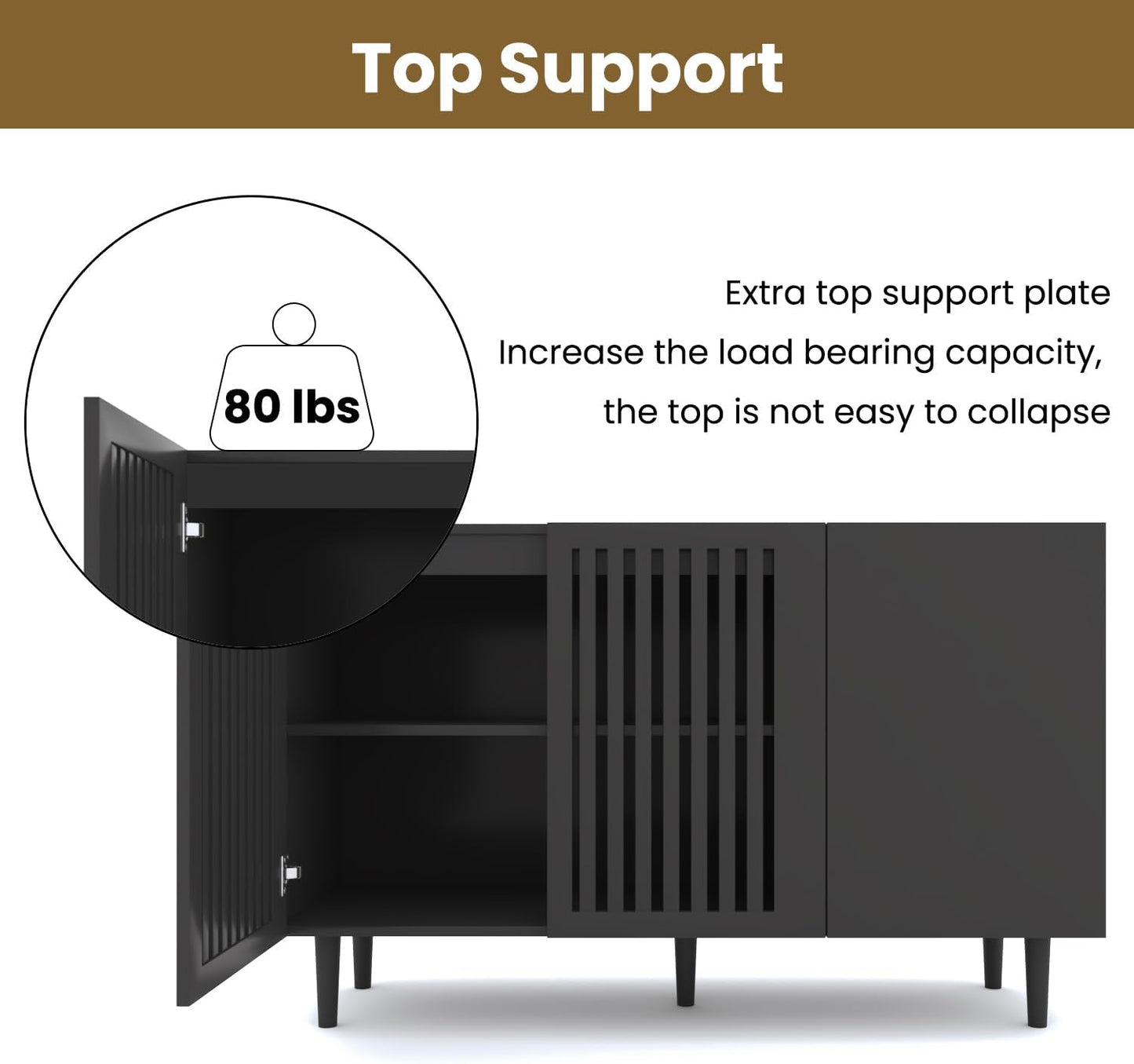 CHUWELL Modern TV Stand, 78.7" Storage Cabinet with 5 DIY Doors and Adjustable Shelf, Sideboard Coffee Bar Cabinet with Solid Wood Feet for Kitchen,Dining Room,Living Room,Black