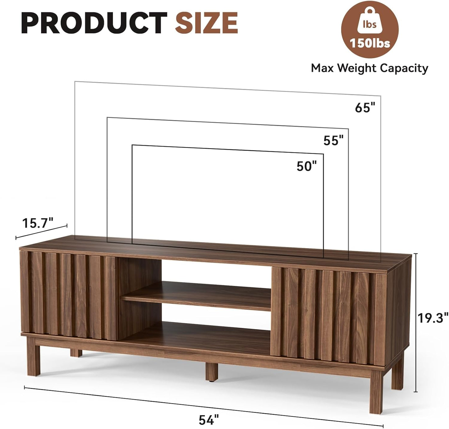TV Stand for 32 65 inch TV, Entertainment Center with Storage Cabinet, Mid Century Modern Media Console Table for Living Room, Office