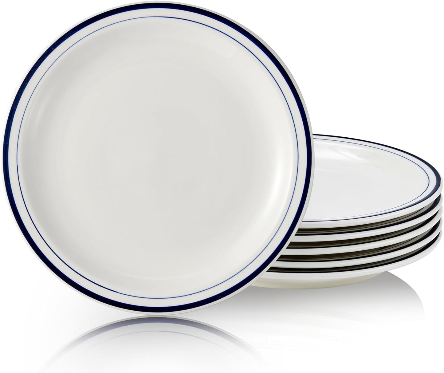 10.5-inch Porcelain Dinner Plate Set of 6 - Microwave, Oven and Dishwasher Safe, Scratch Resistant. (Classic Blue)