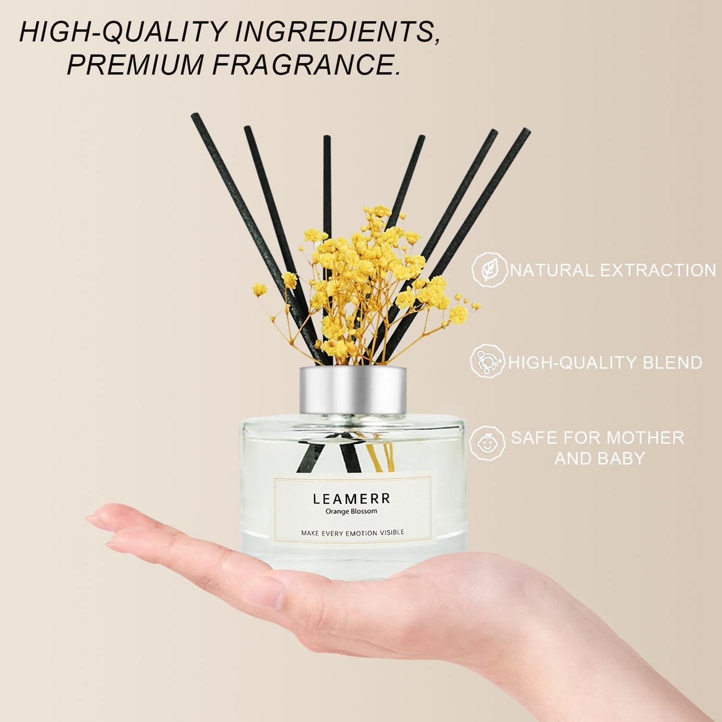 Reed Diffuser Set,7 fl oz (210 ml), Orange Blossom Scent Oil Diffusers with 6 Reed Sticks,Home Fragrance Reed Diffuser for Bathroom Shelf Decor