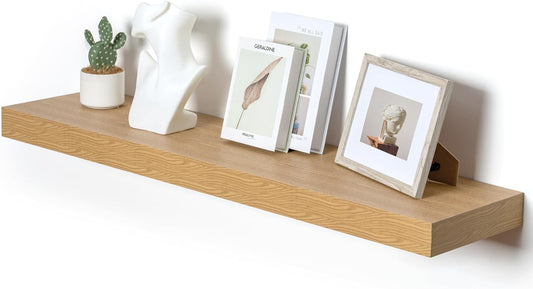Deep Floating Shelves for Wall - 48 Inch Wide x 12 Inch Deep Oak Floating Shelves Set of 1 - Rustic Wide Wood Shelves for Living Room, Bathroom, Laundry Room, Bedroom, Kitchen, Home Office