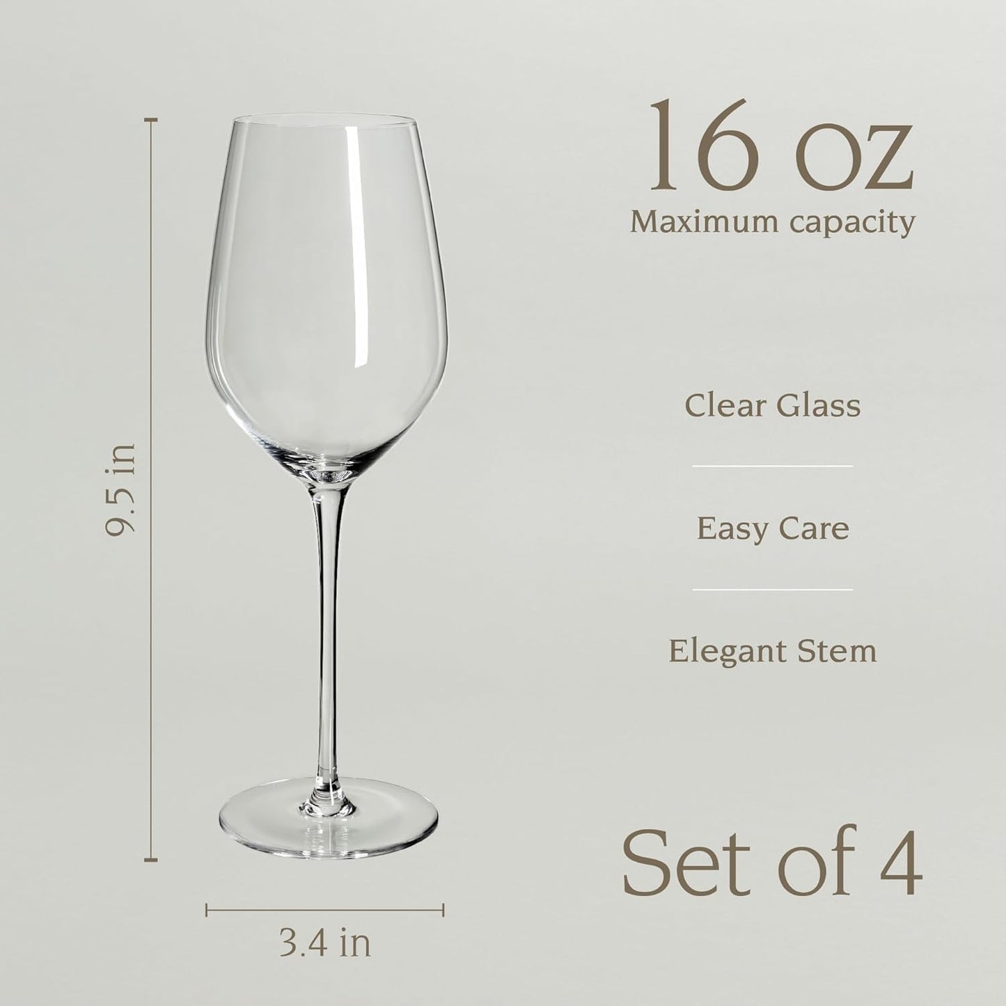 over&back 16oz Traditional Glassware - Set of 4 Classic Stem Drinking Glasses for Parties, Get-togethers, and More - Mouth-Blown - Wine Cups for Kitchen and Dining Room - Clear