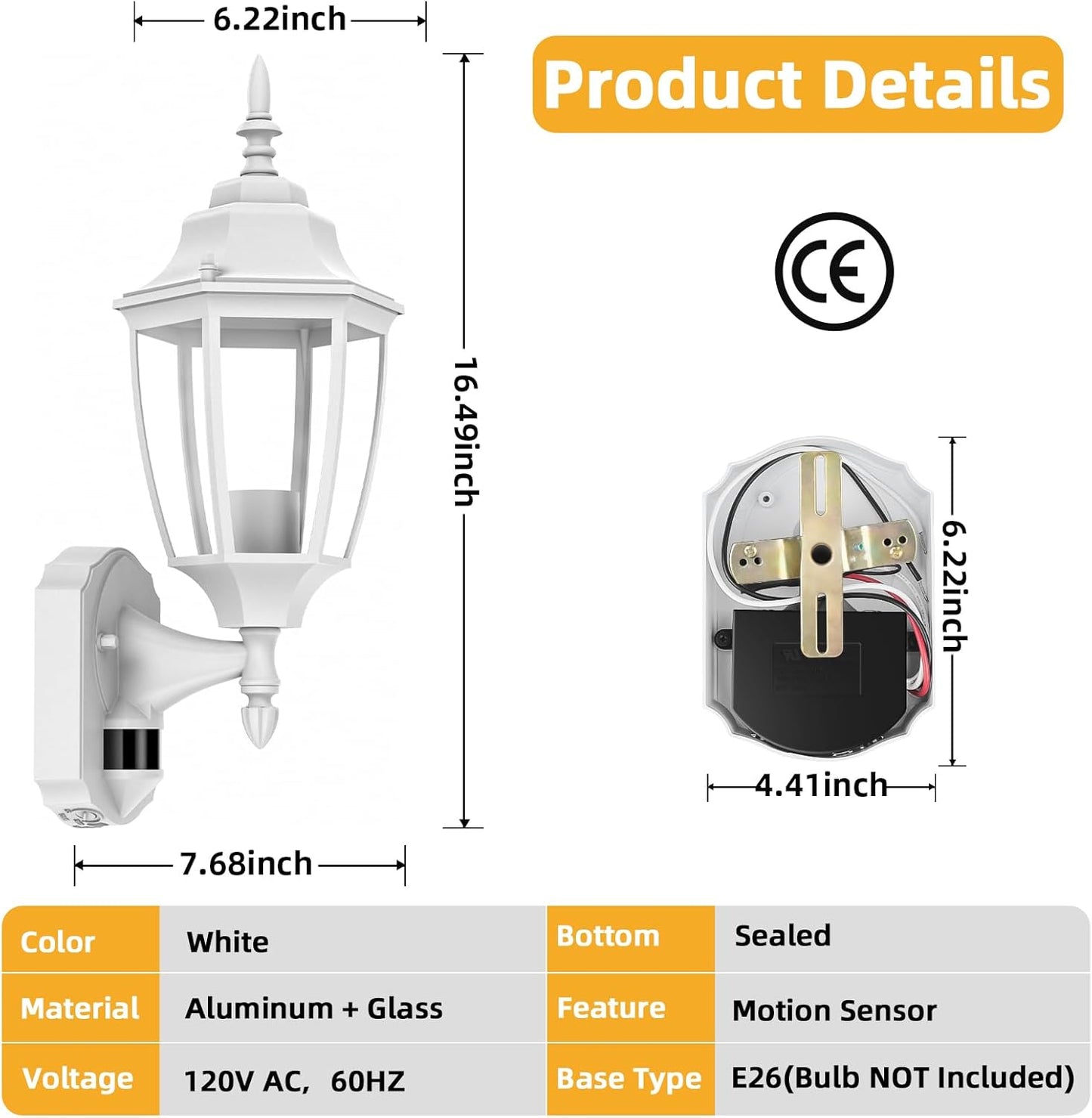 Lamomo Outdoor Wall Sconce, 2 Pack Dusk to Dawn Motion Sensor Light Fixtures, Exterior Aluminum Waterproof Porch Lights for Patio Front Door Garage- White